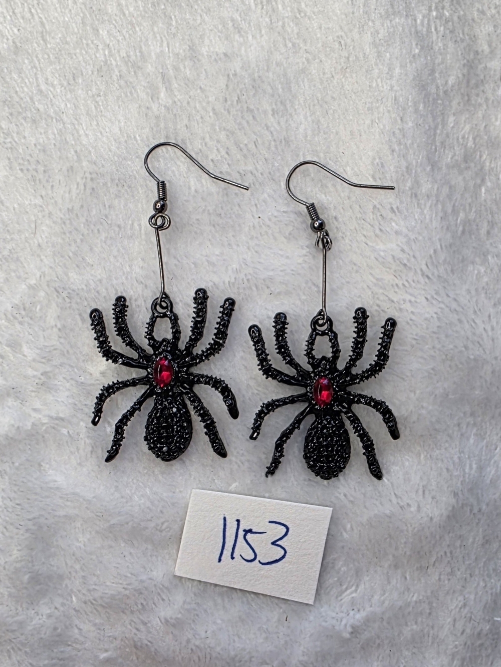 Spider Dangle Earrings with Red Stone